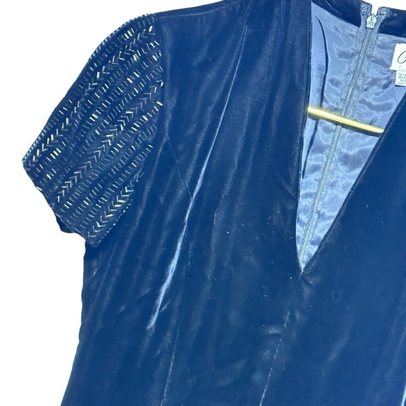 Stunning Velvet Sequin Short Sleeve Full Length Dress W/Sexy High Slit Vintage 8 - Picture 6 of 14